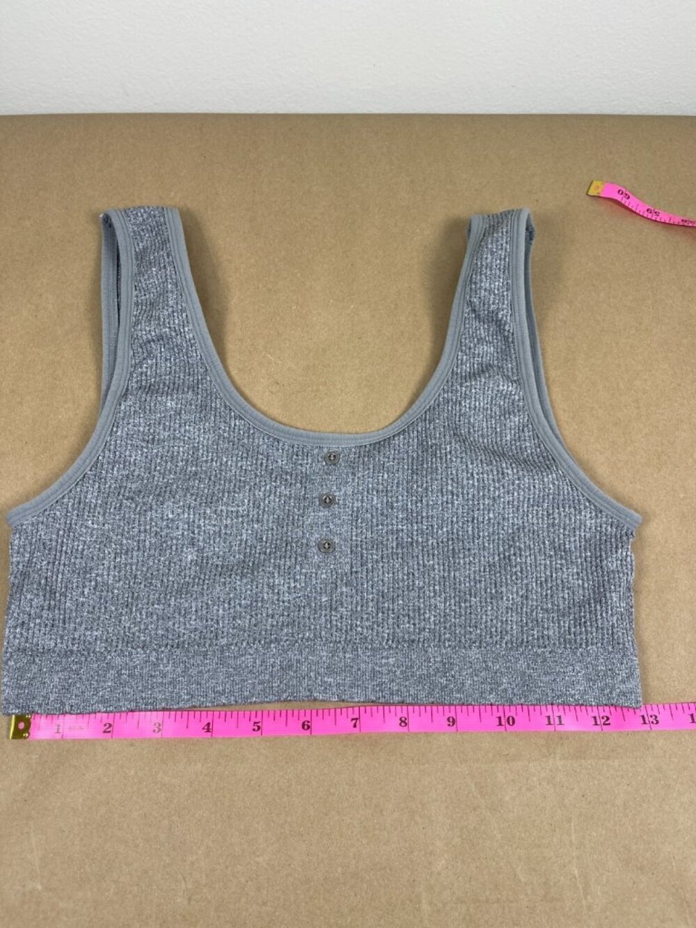 Lucky Brand Seamless Lounge Bralette Gray Ribbed Henley XL Wireless Crop Bra
